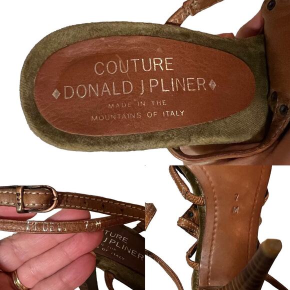 Donald Pliner Devi Strappy Brown Leather 4”‎ Heel Sandals Made in Italy SZ 7 - Picture 9 of 10